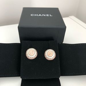 Chanel Round Enamel Stud Earrings